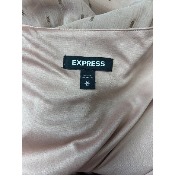 Express Womens Ruffle Maxi Dress M Tan Sleeveless V-Neck Polka Dots - Picture 3 of 9